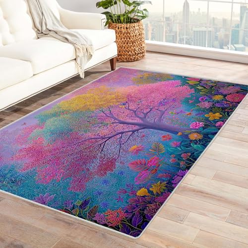 QUSAAOU Moderne Abstrakte Kunst Muster Teppich Regenbogenwaldbaum rutschfest, Teppiche Geeignet für Eingang, Flur, Küche, Schlafzimmer, Wohnzimmer(Multi 170)-150x240cm von QUSAAOU