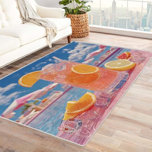 QUSAAOU Niedlicher Zitronenteppich, waschbare und rutschfeste Tropische gelbe Frucht Sommer Innentürmatte, Bodenteppich für Schlafzimmer, Küche, Wäscherei, Wohnzimmer-240x300cm von QUSAAOU