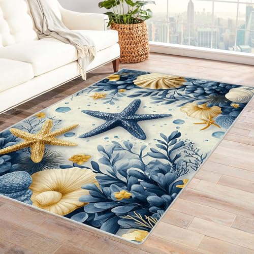 QUSAAOU Carpet Muscheln Teppich Wohnzimmer Waschbar rutschfest,für den Außenbereich, faltbar, waschbar, Innenteppich für Wohnzimmer, Schlafzimmer(Gelb 108)-150x210cm von QUSAAOU