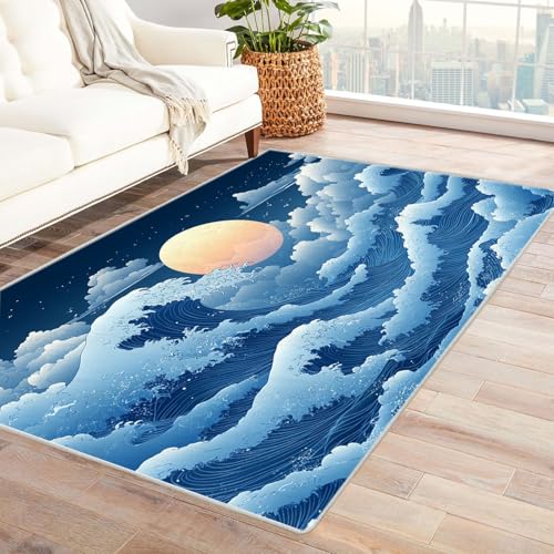 QUSAAOU Teppich Welle Mond Modern Waschbarer Wohnzimmer, Kinderzimmer, Schlafzimmer Flur Groß rutschfest Teppich- Wohnzimmerteppich Kinderteppich Rug Carpet Living Room(Gelb 16)-180x240cm von QUSAAOU