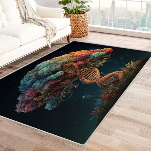 QUSAAOU Teppich Baum des Lebens DNA-Regenbogenbaum rutschfest, Maschinenwaschbar Teppiche Geeignet für Eingang, Flur, Küche, Schlafzimmer, Wohnzimmer(Multi 207)-60x90cm von QUSAAOU