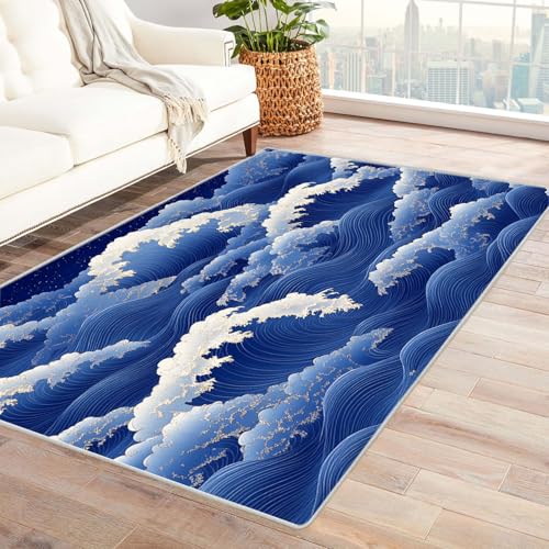 QUSAAOU Teppich Wohnzimmer Flauschig Waschbar Schlafzimmer, Blaue Wellenmuster Teppich rutschfest,Abstrakt Teppiche Gegend Moderner,Komfort für Arbeitszimmer, Büro,Super Weich-180x270cm QUSAAOU Teppich Wohnzimmer Flauschig Waschbar Schlafzimmer, Blaue Wellenmuster Teppich rutschfest,Abstrakt Teppiche Gegend Moderner,Komfort für Arbeitszimmer, Büro,Super Weich-180x270cm von QUSAAOU