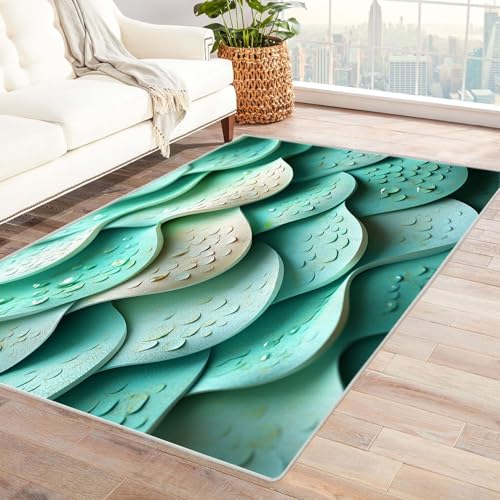 QUSAAOU Teppich Wohnzimmer Flauschig Waschbar Schlafzimmer, Türkis wellige Schuppen Abstraktem Gelbem Spritz Design, Perfekt für Wohnzimmer, BüRo Oder Schlafzimmer Dekor-210x270cm von QUSAAOU