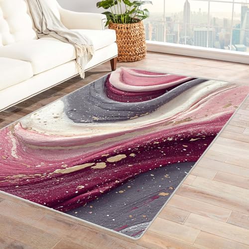 QUSAAOU Teppich Wohnzimmer Flauschig Waschbar Schlafzimmer, Wellen Abstraktem Gelbem Spritz Design, Perfekt für Wohnzimmer, BüRo Oder Schlafzimmer-Dekor, Teppiche FüR Wohnzimmer(Rosa)-120x180cm von QUSAAOU