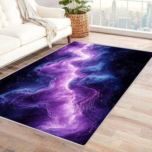 QUSAAOU Teppich Wohnzimmer Flauschig Waschbar Schlafzimmer, Wellen Kunst-Design Anti-Rutsch Küchenmatte Wohnzimmer Veranda Matte Leicht zu Reinigen Weiche Bequeme Teppich(Lila)-240x300cm von QUSAAOU