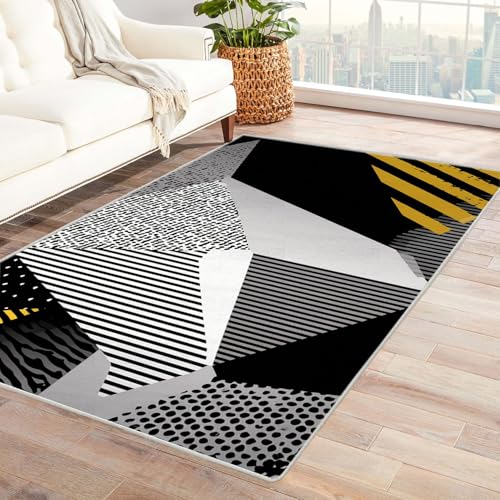 QUSAAOU Teppich Wohnzimmer Modern Abstrakt Geometrie Modern Waschbarer Wohnzimmer, Kinderzimmer, Schlafzimmer Flur Groß rutschfest Teppich- Wohnzimmerteppich Rug(Schwarz)-240x300cm von QUSAAOU