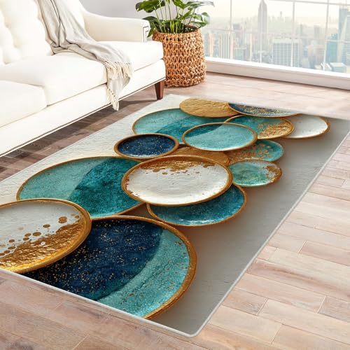QUSAAOU Teppich Wohnzimmer Rechteckig Kurzflor Abstrakt Design, Blatt Abstraktem Gelbem Spritz Design, Perfekt für Wohnzimmer, BüRo Oder Schlafzimmer-Dekor, Teppiche FüR Wohnzimmer(Grün)-150x180cm von QUSAAOU