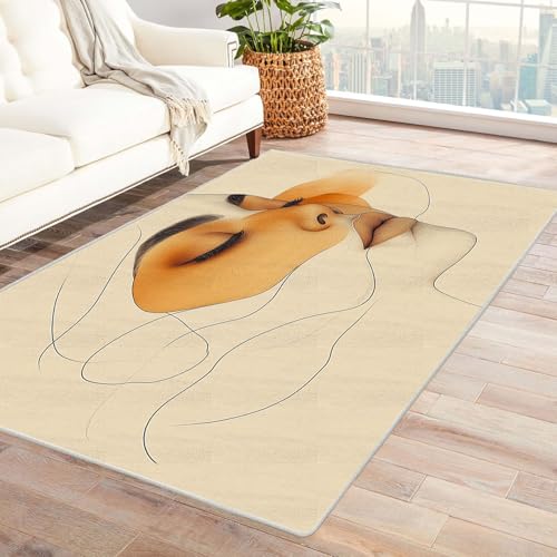 QUSAAOU Teppich Wohnzimmer Rechteckig Kurzflor Abstrakt Design, Frauen Kunst-Design Anti-Rutsch Küchenmatte Wohnzimmer Veranda Matte Leicht zu Reinigen Weiche Bequeme Teppich(Weiß)-240x300cm von QUSAAOU