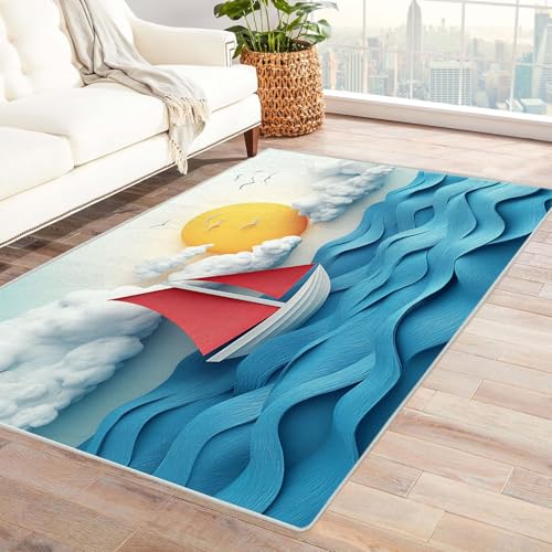 QUSAAOU Teppich Wohnzimmer Rechteckig Kurzflor Abstrakt Design, Segelboot Meerlandschaft Abstraktem Gelbem Spritz Design, Perfekt für Wohnzimmer, BüRo Oder Schlafzimmer Dekor-210x300cm QUSAAOU Teppich Wohnzimmer Rechteckig Kurzflor Abstrakt Design, Segelboot Meerlandschaft Abstraktem Gelbem Spritz Design, Perfekt für Wohnzimmer, BüRo Oder Schlafzimmer Dekor-210x300cm von QUSAAOU