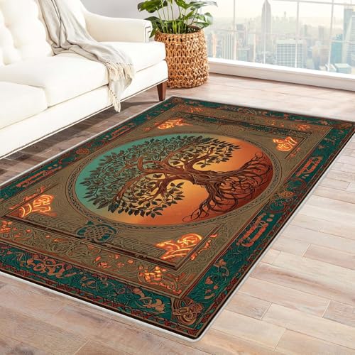 QUSAAOU Teppich rutschfest Waschbar Schlafzimmer Baum im keltischen Stil Baum des Lebens Abstrakt Teppiche Gegend für Arbeitszimmer, Büro, Super Weich(Multi 112)-180x240cm von QUSAAOU