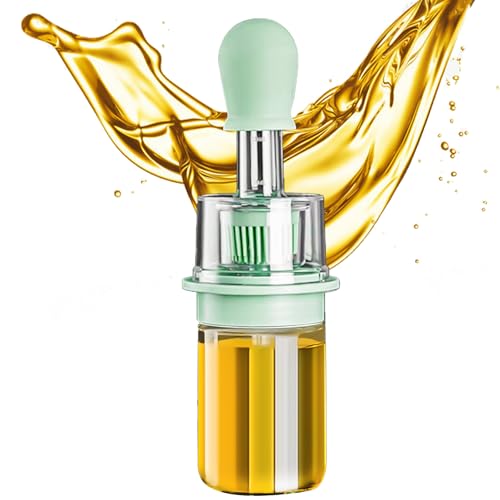 QUSHEJIAND Ölspender mit Pinsel – Glas-Olivenölspenderflasche mit Silikon-Backpinsel, 2-in-1-Ölspenderflasche für Küche, Backen, Kochen, Essig, Soße, Grillen, Braten (grün) von QUSHEJIAND