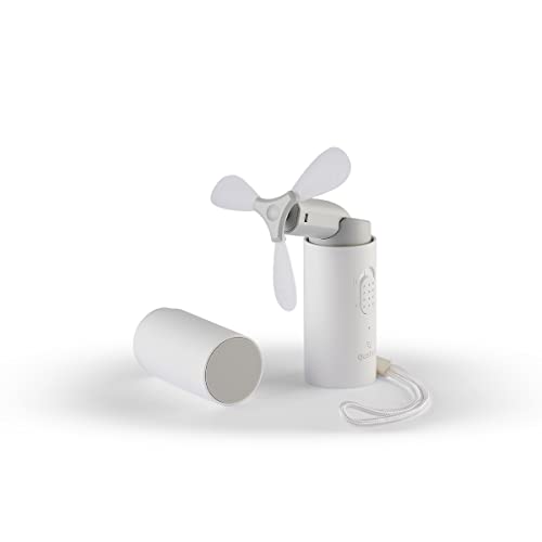 QUSHINI, Mini tragbarer Ventilator mit wiederaufladbarem Akku, leiser tragbarer Ventilator mit Powerbank, 2-Gang-Ventilator, Taschenventilator, Weiß Farbe von QUSHINI