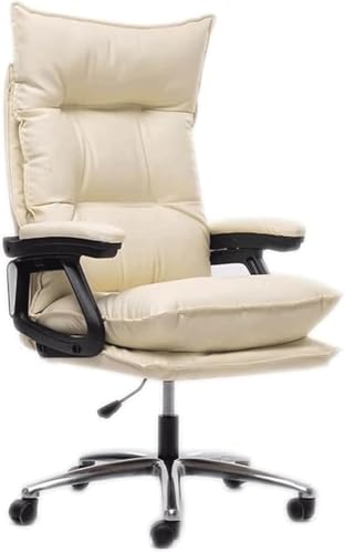 Armchair Executive Bürostuhl Liegender Computer-Drehstuhl mit breiter Sitzfläche, PU-Leder-Chefschreibtischstuhl, ergonomischer Lordosenstütze und hoher Rückenlehne,Beige-Einheitsgröß,Beige-One Size von QUSYZD
