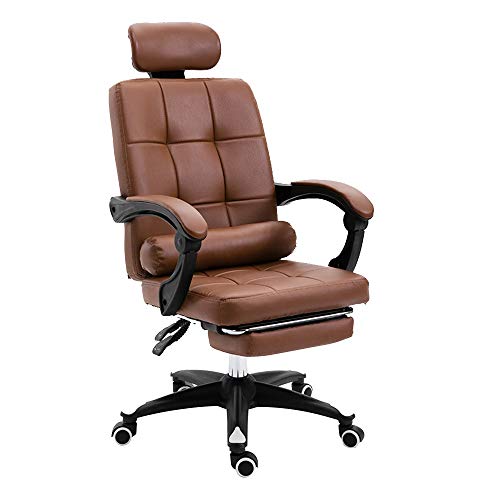 Computerstuhl, ergonomischer Drehstuhl für den Schreibtisch mit Fußstütze, Bürostuhl mit hoher Rückenlehne, höhenverstellbar, Leder-Chef-Computerstuhl für das Arbeitszimmer im Wohnhei,Brown-Size von QUSYZD