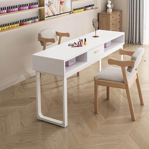 Maniküretisch Maniküretisch Nagelpult, Moderne professionelle Doppel-Nageltechnik-Tischstation mit Schubladen, Nagelkunst-Arbeitsplatz aus Holz, Handnagel des,White with Drawer-120 * 40 * 78 cm von QUSYZD