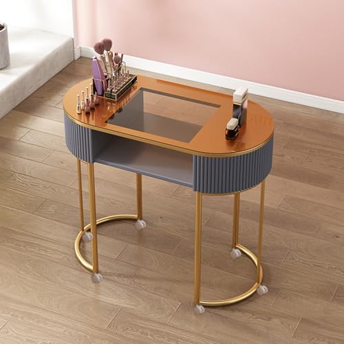 Moderner professioneller Maniküretisch für Nageltechniker mit abschließbaren Schubladen und Glasplatte, Handschreibtisch-Arbeitsplatz aus Holz für Schönheitssa,Gold Grey-Tempered Glass Top-80cm Table von QUSYZD