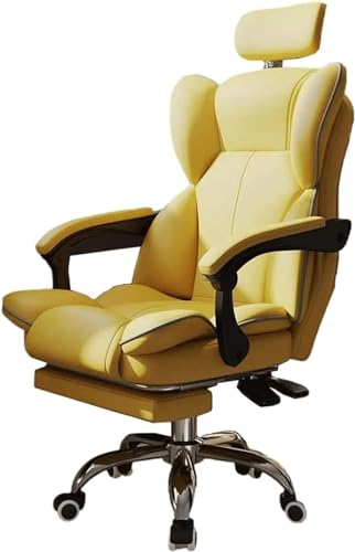 QUSYZD Armchair Executive Bürostuhl PU-Leder Schreibtischstühle mit Armlehnen und Fußstütze, Ergonomischer Computerstuhl mit breiter Sitzfläche für mehr Komfort,Gelb-Einheitsgröße,Yellow-One Size von QUSYZD