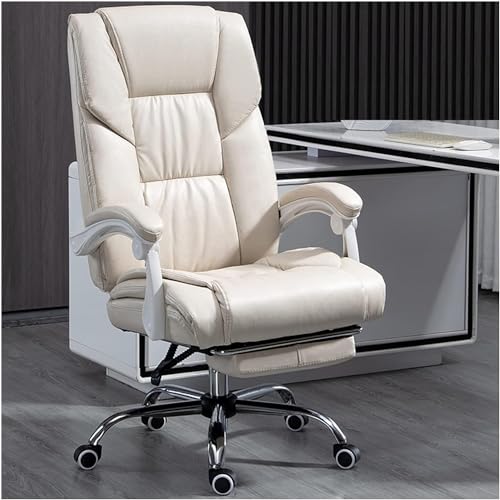 QUSYZD Armlehnstuhl Executive mit Neigefunktion, Ergonomischer Schreibtischstuhl für Zuhause, Drehbarer Computer-Arbeitsstuhl mit Fußstütze und Lordosenstütze, Beige, Einheitsgröße,Beige-One Size von QUSYZD