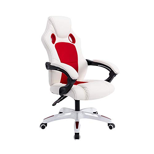 QUSYZD Bürostuhl Bürostuhl mit Liegefunktion Ergonomischer Liegestuhl Chefsessel Verstellbarer Gaming-Stuhl mit hoher Rückenlehne für den Haushalt für das Büro im Studentenwohnheim,Rot Weiß,Red White von QUSYZD