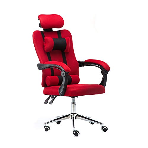 QUSYZD Drehstuhl Bürostuhl, Drehbarer Lift- und Liegestuhl Ergonomischer Chefsessel mit Kopfstütze und Lordosenstütze Lazy Computerstuhl für den Haushalt Nenntragfähigkeit: 550 lbs,Rot,Red von QUSYZD