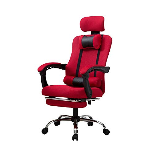 QUSYZD Drehstuhl Bürostuhl, mit Fußstütze Liegender Computerstuhl Ergonomischer Gaming-Stuhl mit hoher Rückenlehne, anhebbarer Drehstuhl mit Kopfstütze und Lordosenstütze,Rot,Red von QUSYZD