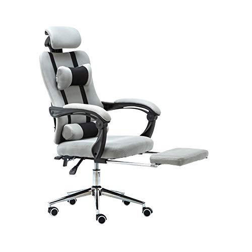 QUSYZD Drehstuhl Chefsessel, Hebe- und Drehfunktion mit Fußstütze, Netz-Drehstuhl, ergonomischer Bürostuhl mit Verstellbarer Rückenlehne, Kopfstütze und Lordosenstütze, Nenntragfähigkeit: 25,Grey von QUSYZD
