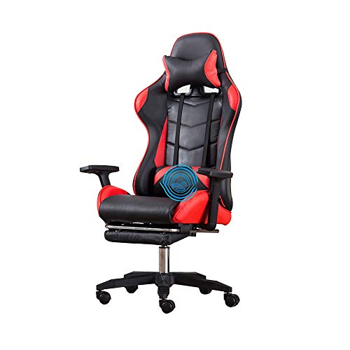 QUSYZD Drehstuhl Gaming-Stuhl, Computerstuhl im Rennstil, Handlauf kann angehoben und abgesenkt Werden, mit Fußstütze, ergonomischer Bürostuhl mit Kopfstütze und Lordosenstütze, Schwarz Rot,Black Red von QUSYZD