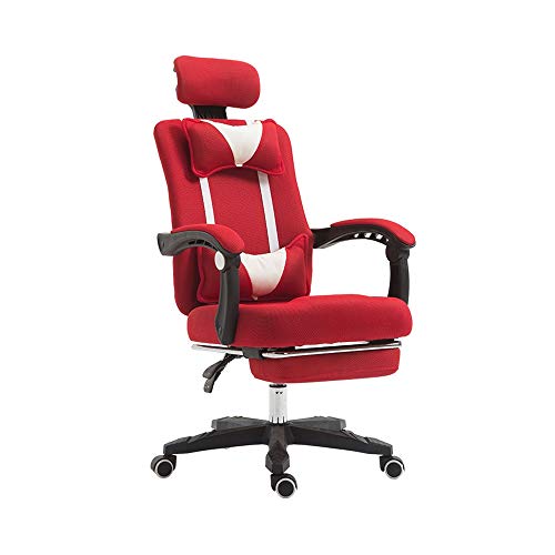 QUSYZD Drehstuhl Gaming-Stuhl, Ergonomischer, Verstellbarer Rennstuhl, Hebe- und Drehfunktion, Liegefunktion mit Fußstütze, Bürostuhl mit Kopfstütze und Lordosenstütze,Rot,Red von QUSYZD
