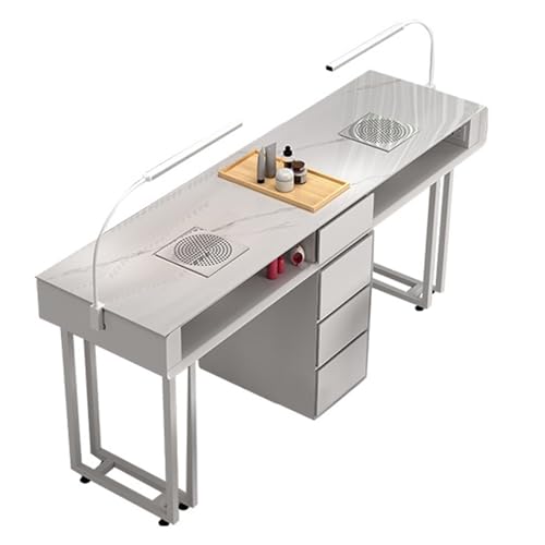 QUSYZD Maniküretisch, Nageltechniker-Schreibtisch, Maniküretisch-Schubladenschrank, professioneller moderner Doppel-Nageltechniker-Schreibtisch mit elektrischem Staub,Marble Top-140cm Single Table von QUSYZD