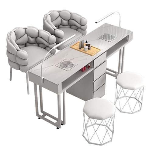 QUSYZD Maniküretisch, Nageltechniker-Schreibtisch, Maniküretisch-Schubladenschrank, professioneller moderner Doppel-Nageltechniker-Schreibtisch mit elektrischem Staub,Wooden Top-140cm 5-Piece Set von QUSYZD