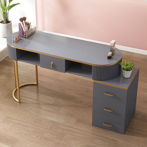 QUSYZD Maniküretisch Moderner Nageltechniker-Schreibtisch mit Schubladen Professioneller Handmaniküretisch für Künstler für Salon-Spa Holzarbeitsplatz mit 3-lagigem L,Grey with Cabinet-120cm von QUSYZD