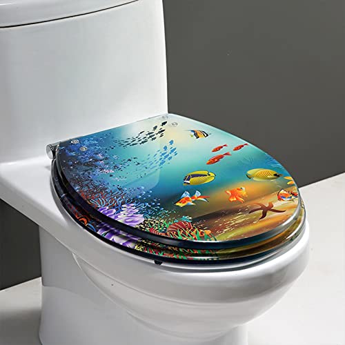 QUSYZD Robuster, komfortabler, ovaler, länglicher Toilettensitz mit Seepferdchen-Muscheln und Bezug aus Kunstharz, Toilettensitze mit langsam schließendem Toilettendec,Green von QUSYZD