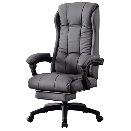 QUSYZD Sessel Executive Recline mit Fußstütze, Hohe Rückenlehne Ergonomischer Liegestuhl, Kunstleder Schreibtischstuhl, Dick gepolstert, Grau, von QUSYZD