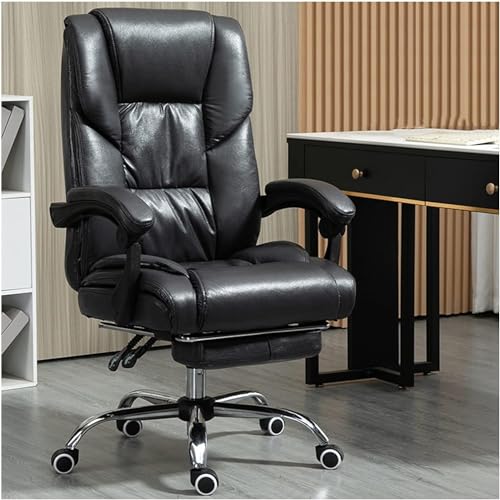 QUSYZD Sessel Executive Recline mit Kippfunktion, Ergonomischer Schreibtischstuhl für Zuhause, Drehbarer Computer-Arbeitsstuhl mit Fußstütze und Lordosenstütze, Schwarz, Einheitsgröße,Black-One Size von QUSYZD