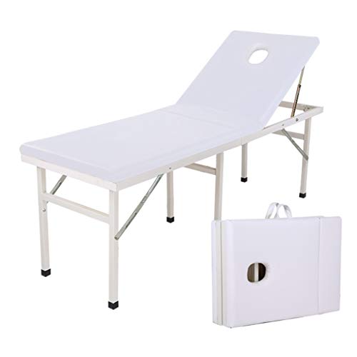 QUSYZD Spa-Tische Massagetischbett 2 Abschnitte Klappbare tragbare Aluminium-Fuß-Gesichts-SPA Professionelle Schönheitsausrüstung 23,62" Breit,Weiß,White von QUSYZD
