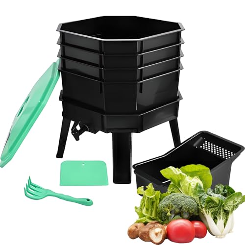 4-Layer-Wurm-komposter-kit, Gartenkompostbehälter Mit 4 Abnehmbaren Tabletts, Netzlüftung Und Sockelhahndesign Für Effizientes Garten Hinterhof Balkon Abfallrecycling von QUTBAG