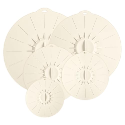 QUTHZZHY 5 Stücke Silikon Deckel, Wiederverwendbar Silikon Staubdicht Hitzebeständig, 5 Größen Staubdicht Hitzebeständig Frischhaltedeckel mit Saugeffekt Fuer Küche (Beige) von QUTHZZHY