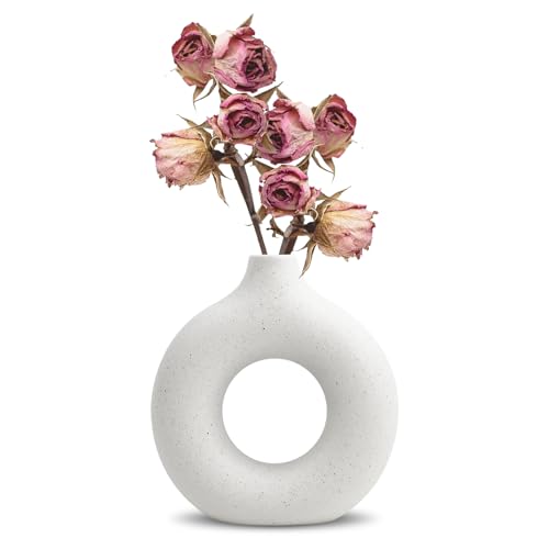 Keramik Donut Vase,Kunst Vase Runde Form Vasen für Pampasgras Moderne deko Handmade Vasen Trockenblumen Blumenvase für Wohnzimmer Büro Dekoration von QUTHZZHY