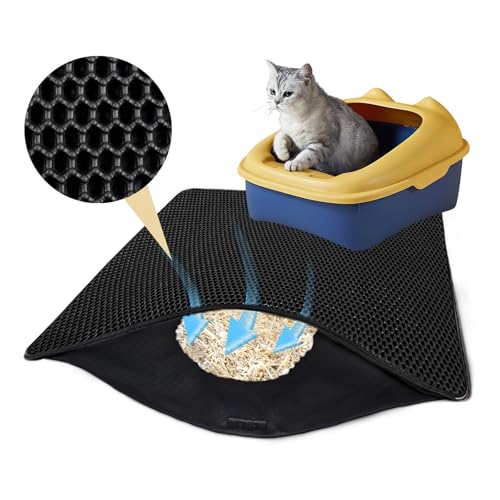 QUTHZZHY Katzenklo Matte, Matte Katzentoilette 60 x 90 cm, Katzenstreu Matte Wasserdichte Doppelte Schichte Katzenklo Matte mit Rutschfester Rückseite Einsammeln von Katzenstreu und Abfällen(schwarz) von QUTHZZHY