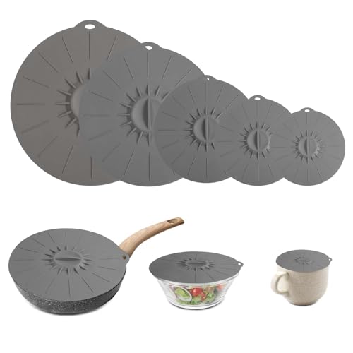 QUTHZZHY Silikondeckel 5 Stück, Silikon Saugnapf Deckel Abdeckung, Verschiedenen Größen Wiederverwendbare Silikon Deckel(Grau) QUTHZZHY Silikondeckel 5 Stück, Silikon Saugnapf Deckel Abdeckung, Verschiedenen Größen Wiederverwendbare Silikon Deckel(Grau) von QUTHZZHY