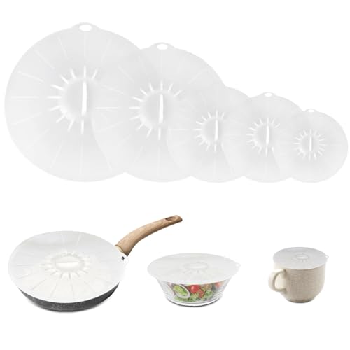QUTHZZHY Silikondeckel 5 Stück Wiederverwendbar Silikon-Saugnapf-Deckel Abdeckung 5 Größen Staubdicht Hitzebeständig Frischhaltedeckel mit Saugeffekt Fuer Küche(weiß) von QUTHZZHY