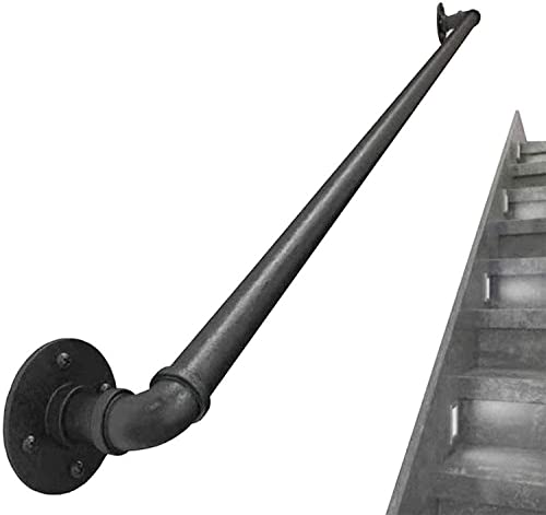 Wandmontierter Handlauf,Bar Retro Treppengeländer Schmiedeeisen Rohr Treppengeländer,Industrieller Wind Eisen Rohr Korridor Handlauf Guard Wasserrohr Handlauf,Schwarz,Rohrdurchmesser 3,2cm(200cm) von QUTUDA