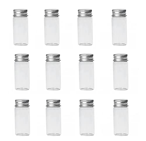 12 Stück 10 ml Mini-Glasflaschen mit Aluminium-Schraubverschluss, leere Probengläser, Probenfläschchen, kleine Behälter für Nachrichten, Hochzeiten, Gastgeschenke, Dekorationen von QUUPY