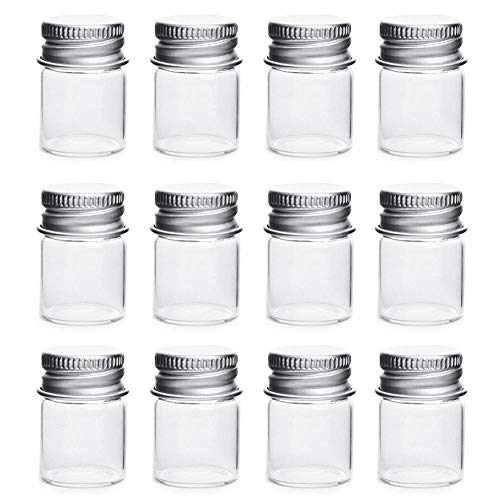 Mini-Glasflaschen mit Aluminium-Schraubverschluss, leere Probengläser, Probenfläschchen, kleine Behälter für Nachrichten, Hochzeiten, Dekorationen, 12 Stück von QUUPY