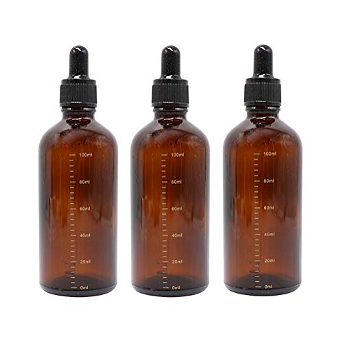 3 x 100 ml bernsteinfarbene Glasflasche mit Glas-Pipette, nachfüllbare Glasskala, Tropfflasche für ätherische Öle, Diffusor, Beauty-Öl-Mischung. von QUUPY