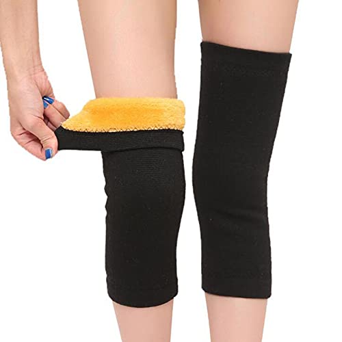 QUUPY 1 Paar Damen Herren Winter Kniebandage Bein Kniewärmer Ärmel dicke elastische Knieschoner Unterstützung für Arthritis Radfahren Outdoor-Aktivitäten (Schwarz L) von QUUPY