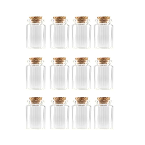 QUUPY 12 Mini-Gläser mit Holzkorkenstopfen für ätherische Öle, kleine Wunschflaschen, Nachrichtenflasche, DIY-Dekoration für Hochzeit, Party, Gastgeschenke, 3 x 4 m von QUUPY
