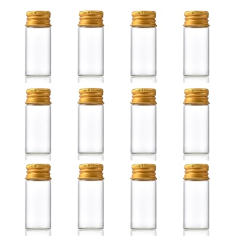 12 Stück 10 ml Klarglasflaschen mit Schraubverschluss aus Aluminium Mini-Leerglasdosen kleine Flaschen mit Deckel, DIY-Probenfläschchen, Behälter, Wunschflasche für flüssiges Pulver, Schmuck, von QUUPYSTORE