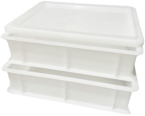 Quvido Hefekiste für Pizza- und Brotteig | 2x Kunststoffbox + 1x Deckel 30x40x10 cm | Farbe: weiß | Kunststoffbehälter mit Deckel zur Gärung von Pizza- und Brotteig | Lebensmittelbehälter | Teigkasten von QUVIDO