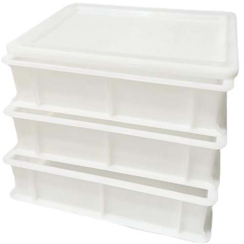 Quvido Hefekiste für Pizza- und Brotteig | 3x Kunststoffbox + 1x Deckel 30x40x10 cm | Farbe: weiß | Kunststoffbehälter mit Deckel zur Gärung von Pizza- und Brotteig | Lebensmittelbehälter | Teigkasten Quvido Hefekiste für Pizza- und Brotteig | 3x Kunststoffbox + 1x Deckel 30x40x10 cm | Farbe: weiß | Kunststoffbehälter mit Deckel zur Gärung von Pizza- und Brotteig | Lebensmittelbehälter | Teigkasten von QUVIDO